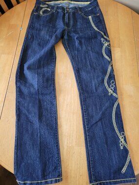 COOGI Dark Wash Blue Jeans Denim Embroidered Bootcut Distressed Women's Size 14